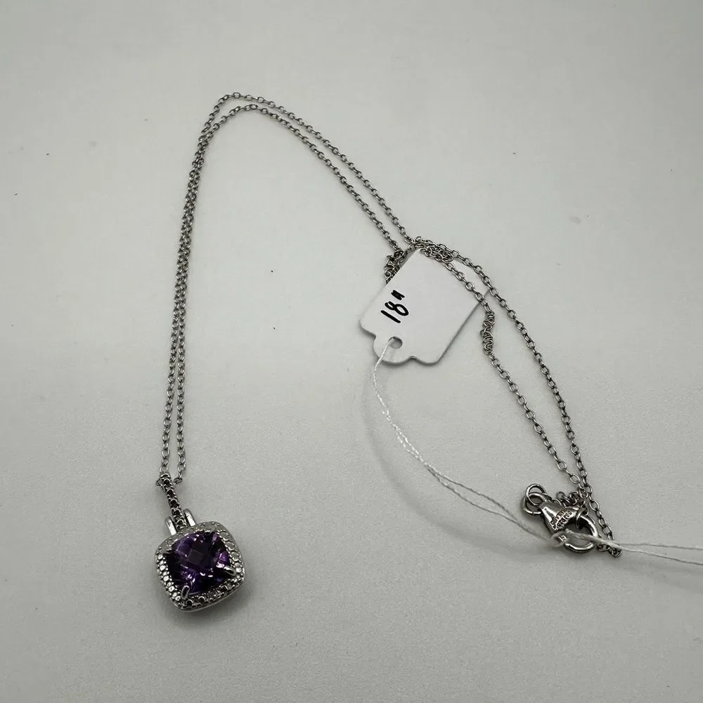 Stunning checkboard faceted cushion cut‎ amethyst necklace in sterling silver!